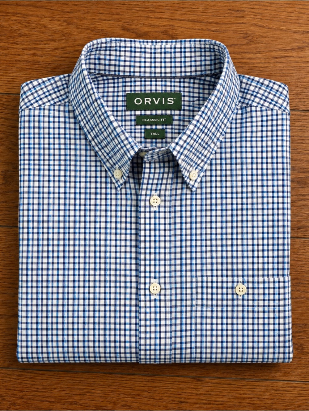 Orvis Classic Fit XL Tall Blue Check Cotton Blend Button Down Shirt